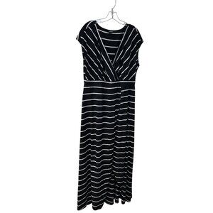 Torrid Faux Wrap Maxi Dress Size 2X Black White Striped Jersey Knit Stretch